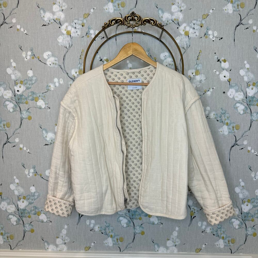 Old Navy Beige Long Sleeve Quilted Zip Up Jacket - Size Medium
